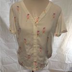 Sugarhill Cream Short Sleeve Button Down Blouse with Rainbow Lightning Design Red Size 8 Photo 0