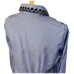 ZARA WOMAN sz SMALL Oxford Blue White Stripe Button Embroidery Tassels Photo 3