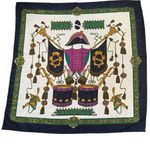 VTG 1970's Coat of Arms Scarf Polyester Iridescent White Blue Gold Square 33” Photo 0