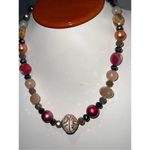 Vintage Intricate Beaded Colorful Faberge Egg Pattern Center Bead Necklace Red Photo 1