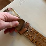 Vintage 90s Western Woven Genuine Leather Silver Buckle Belt Size Medium Brown Photo 14