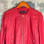 Bagatelle  Red Leather Moto Jacket Collarless Gold Zip Pockets Women Size‎ M Photo 1