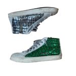P448 Skate High Top Sneakers Silver & Green Faux Snakeskin Pattern Size 39 / 9 Photo 0