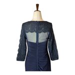 XScape ‎ Dress Women 10 Petite Navy Blue Ruched Long Lace Sleeve Gown Cocktail Photo 4