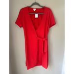 J. Crew Textured Faux Wrap Mini Dress Red Size Medium Tie Classic Office V Neck Photo 2