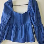 Reformation Jaxley Puff Sleeve Square Neck Blouse Blue Photo 8