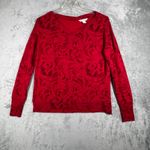 Athleta  Shirt Red Coaster Luxe Floral Print Pullover Sweatshirt Thumb Hole Small Photo 1