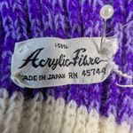 Striped Knit Scarf with Fringe – Purple Cream Acrylic Made in Japan White Photo 1