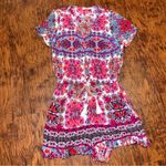 Altar'd State Altar’d State Pink Boho Festival Romper Floral V-Neck Tassel Drawstring, Small Photo 6