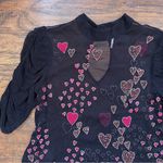 Free People  • So In Love Embroidered Blouse black sheer chiffon pink sequin bead Photo 4