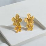 1 Pair Yellow Double‎ Layer Flower Stud Earrings Photo 3