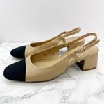 JustFab Gracie Slingback Cap Toe Block Heels Tan Beige Black 7.5 Photo 1