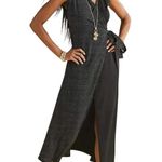 CAbi Disco Two Toned Solid Polka Dot VNeck Midi Length Wrap Dress in Navy/White Photo 12