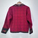 ICELANDIC DESIGN‎ Burgundy Red Floral Knit Wool Cardigan Sweater Jacket Size Med Photo 1
