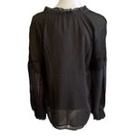 Ellen Tracy  Black Raglan Sleeve Smocked Trim Blouse Size Medium NWT Photo 4