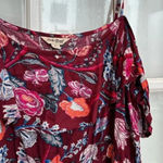 Lucky Brand  Red Wine Bohemian Floral Maxi Dress Off The Shoulders Size L Large Photo 4
