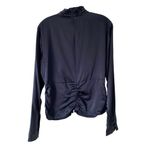 frame denim Frame NWTS Felicity Silk Navy Blue Long Sleeve Button Sleeve Blouse size large Photo 6