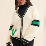Callahan Varsity Collegiate Cardigan Retro Knit Athletic Ivory Cream Green sz S Photo 4