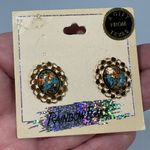 Vintage 14K GP Rainbow Flake Turquoise Pendant Necklace & Earrings Set Blue Photo 5