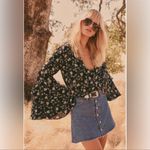 Free People  She’s Dainty Bodysuit in Night Combo Flare Sleeves Size Medium Photo 2
