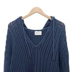 Aritzia Wilfred Free Cotton Open Knit Hoodie Sweater Navy Blue Sz Large Slouchy Pullover Photo 4