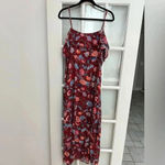 Lucky Brand  Red Wine Bohemian Floral Maxi Dress Off The Shoulders Size L Large Photo 3