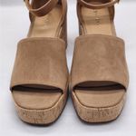 Lisa + Vicky Suede Cork Platform Wedge Sandals Women's 7M Tan Minimalist Shoes Size 7 Photo 5