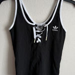 Adidas  Black Lace Up Crop Top Tank Womens S White Trim Athleisure Photo 0