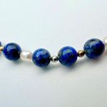 Handmade  Blue Beaded Necklace Faux Pearl Silver Tone 18” Photo 8