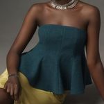 Anthropologie Mare Mare Strapless Peplum Pleated Top Small Turquoise Felt Photo 0