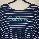 kim rogers  C'est La Vie Striped 3/4-Sleeve Cotton Top, 2X Photo 1