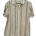 American Eagle  Men’s Striped Short Sleeve Button Up Shirt Beige Casual Cruise L Photo 0