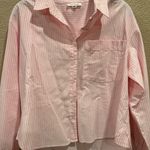 Beach Lunch Lounge Pink Striped Button-Up Long Sleeve Shirt Photo 3