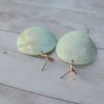 Vintage Stud Earrings Large Green Shell Dangle Statement Beach Photo 4