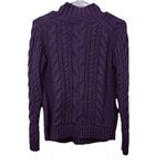 LL Bean Purple Double L Mixed Cable Full Zip Mock Neck Cotton Sweater SMALL Photo 4