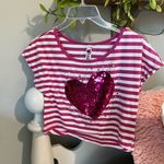 The Comfy Crop Top Pink Striped Sequin Heart Womens Medium Shirt Beautees Photo 8