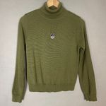 Wool Sweater Rabbit Patch‎ Quirky Green Turtleneck Long Sleeve Bunny Pullover Size M Photo 0