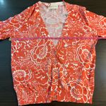 Jones New York Sport Coral White Floral Egyptian Cotton Cardigan Sweater XL Red Photo 5