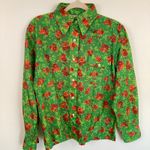 Vintage SKYR Womens L FLAW Green Orange Floral Disco Button Down Shirt Retro Size L Photo 1