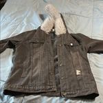 Womens Black Jean Jacket with Faux Fur lining Brown Size XL Photo 0