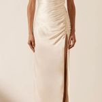 Shona joy La Lune Ruched Side Slit Maxi Formal Slip l Dress Gown Cream 4 Photo 0