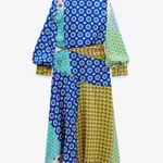 ZARA WOMAN V-NECK LONG CUFFED SLEEVES PATCHWORK PRINT MIDI DRESS S 3164/229 NEW Photo 2
