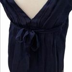 J.Crew M 100% Silk Navy Square Ruffle Neck Tie Back Sheet Tank. Photo 3