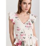 Love Shack Fancy  Compass Top Paradise Pink White Floral Smocked Ruffle Lace Sz M Photo 0