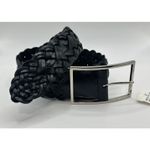 Perry Ellis  Black Leather Braided Women's Belt New Size Medium Silver Buckle‎ Photo 5