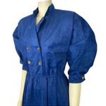 Vintage 80's Sansâge blue gold suede dress puffy sleeves double breasted size S Photo 3