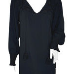 Lands' End  Shirt Women 12 Black Tunic Top‎ Bohemian Peasant Neutral Minimalist Photo 0
