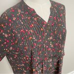 Matilda Jane Top Floral Ruffle Pleated Bib 3/4 Sleeves Split Neck Dark Grey Pink Photo 4