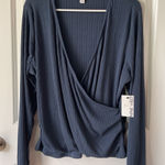 Nine West NWT  Womens XXL Blue Ribbed Texture Wrap Long Sleeve Top New With Tags Photo 0