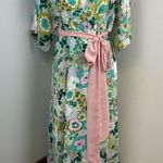 Unique Vintage Retro Floral Pastel Kimono Wrap Midi Dress Small NEW Photo 2